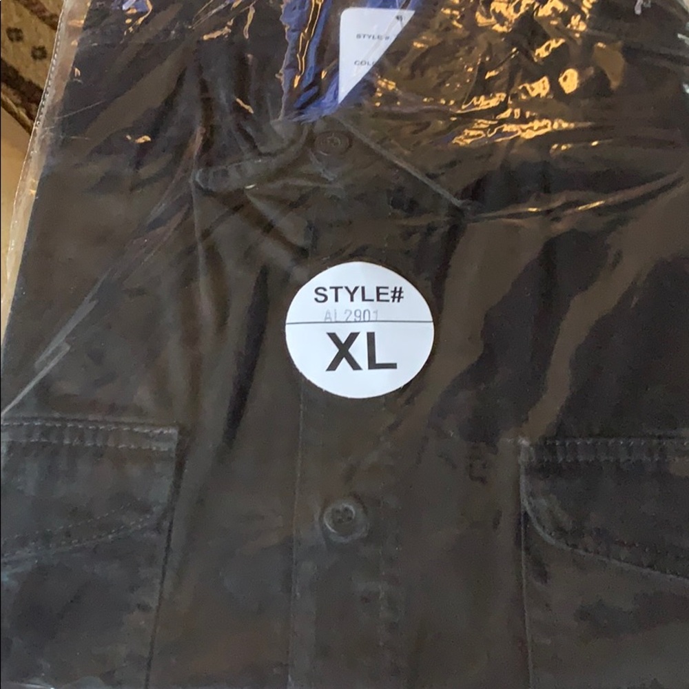 Black denim/twill sleeveless button up shirt